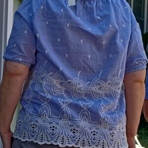 Talbots Blue Embroidered Blouse